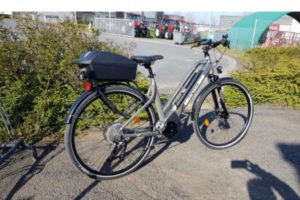 An e-bike with kickstand down in Normandy