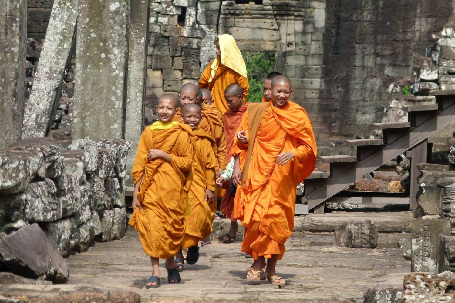 Young Buddhist monks in their daily routine